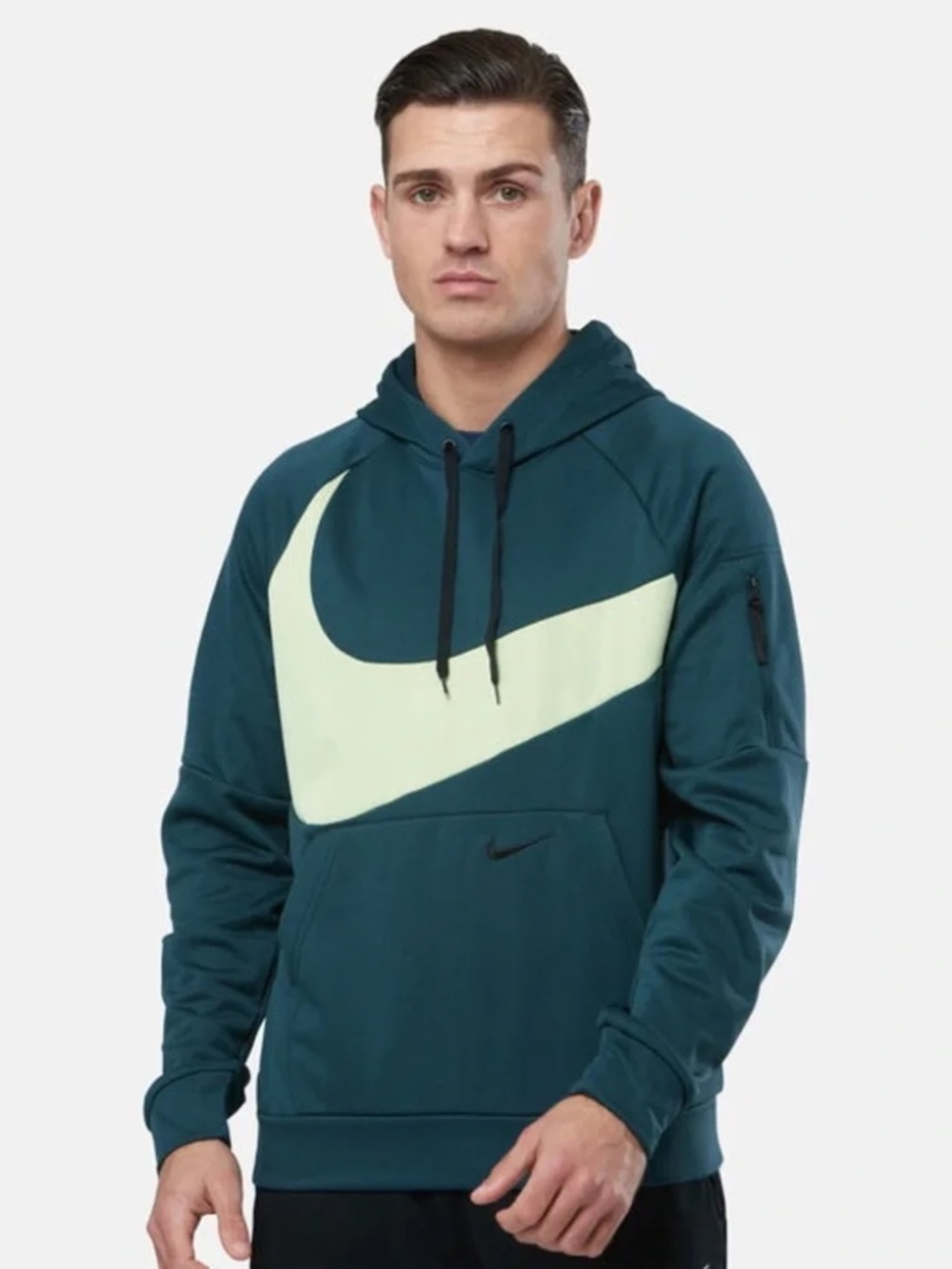 Nike Men's Therma Fleece Pullover Swoosh Hoodie | Teal/Lime | Size: L